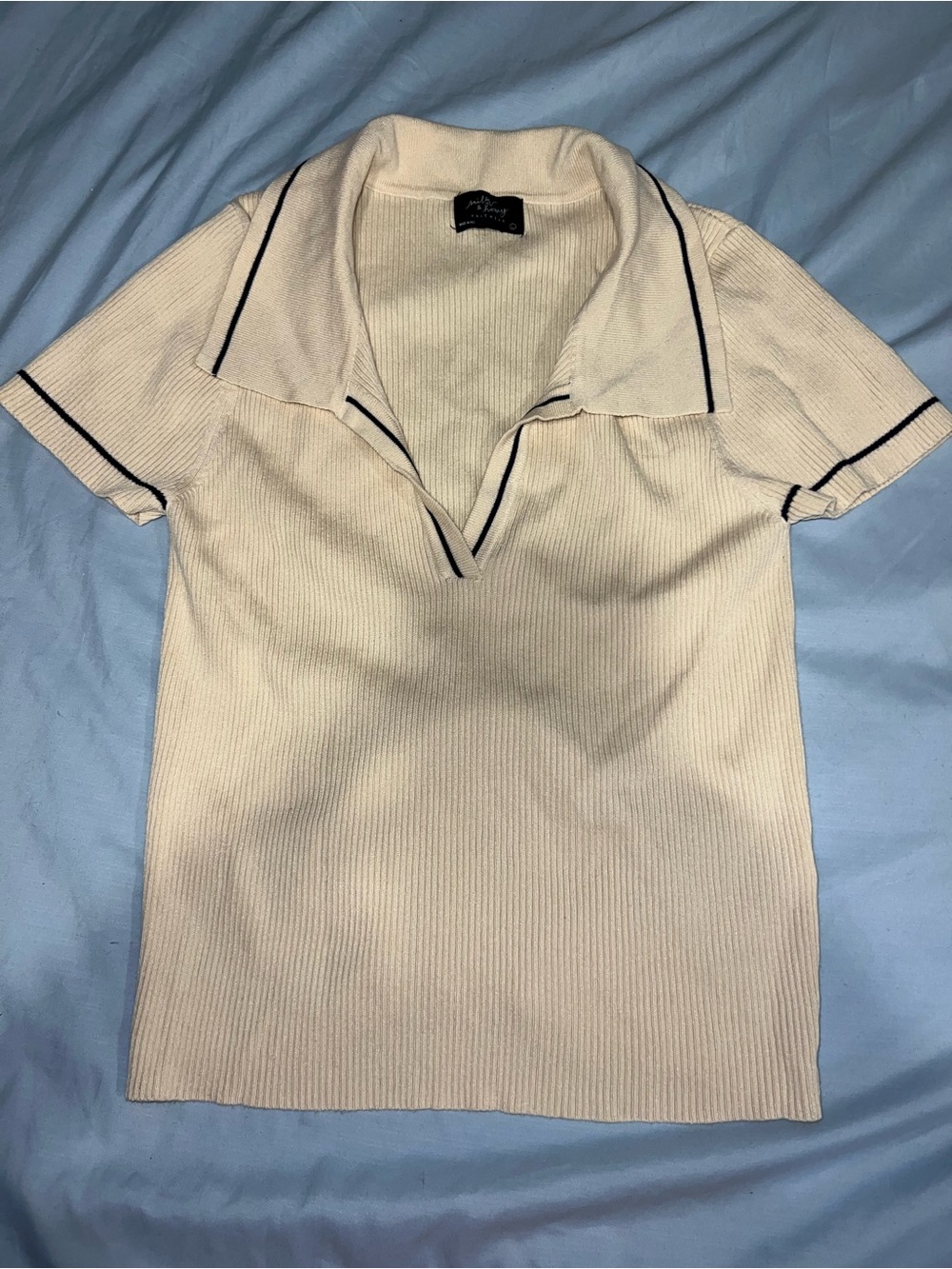 Ribbed Cream Polo Top